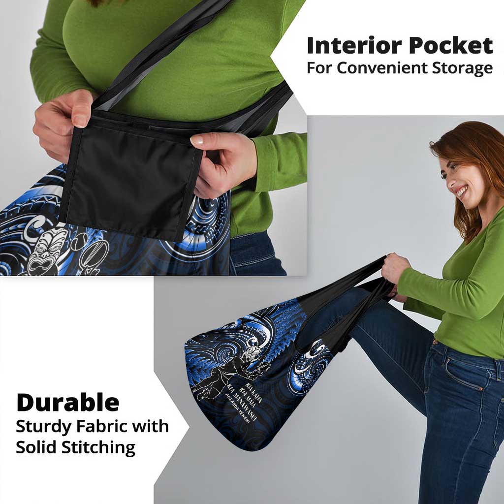 New Zealand Tiki Tennis Grocery Bag Aotearoa Tenehi Maori Silver Fern - Blue