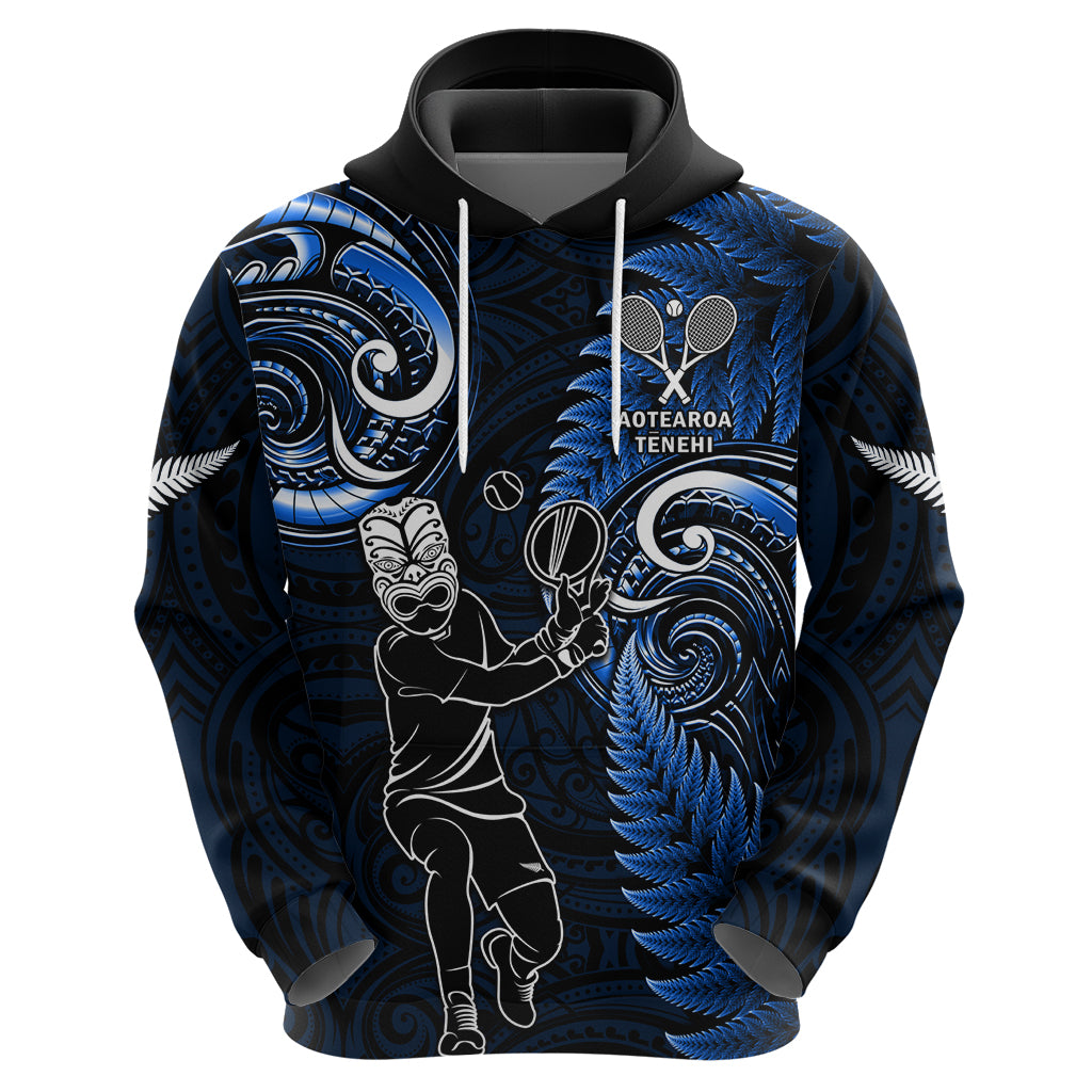 New Zealand Tiki Tennis Zip Hoodie 2024 Aotearoa Tenehi Maori Silver Fern - Blue LT14 - Polynesian Pride