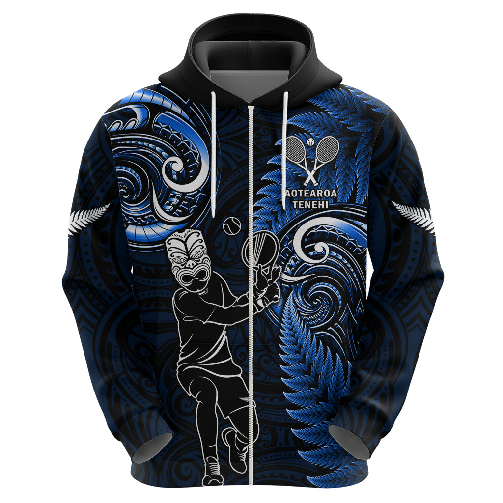 Custom New Zealand Tiki Tennis Hoodie 2024 Aotearoa Tenehi Maori Silver Fern - Blue LT14 - Polynesian Pride