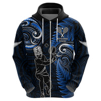 Custom New Zealand Tiki Tennis Zip Hoodie 2024 Aotearoa Tenehi Maori Silver Fern - Blue LT14 - Polynesian Pride