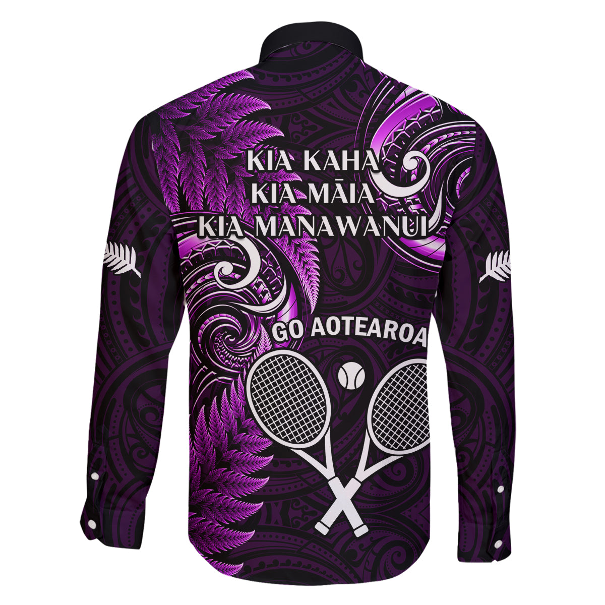 New Zealand Tiki Tennis Family Matching Off Shoulder Maxi Dress and Hawaiian Shirt 2024 Aotearoa Tenehi Maori Silver Fern - Purple LT14 - Polynesian Pride