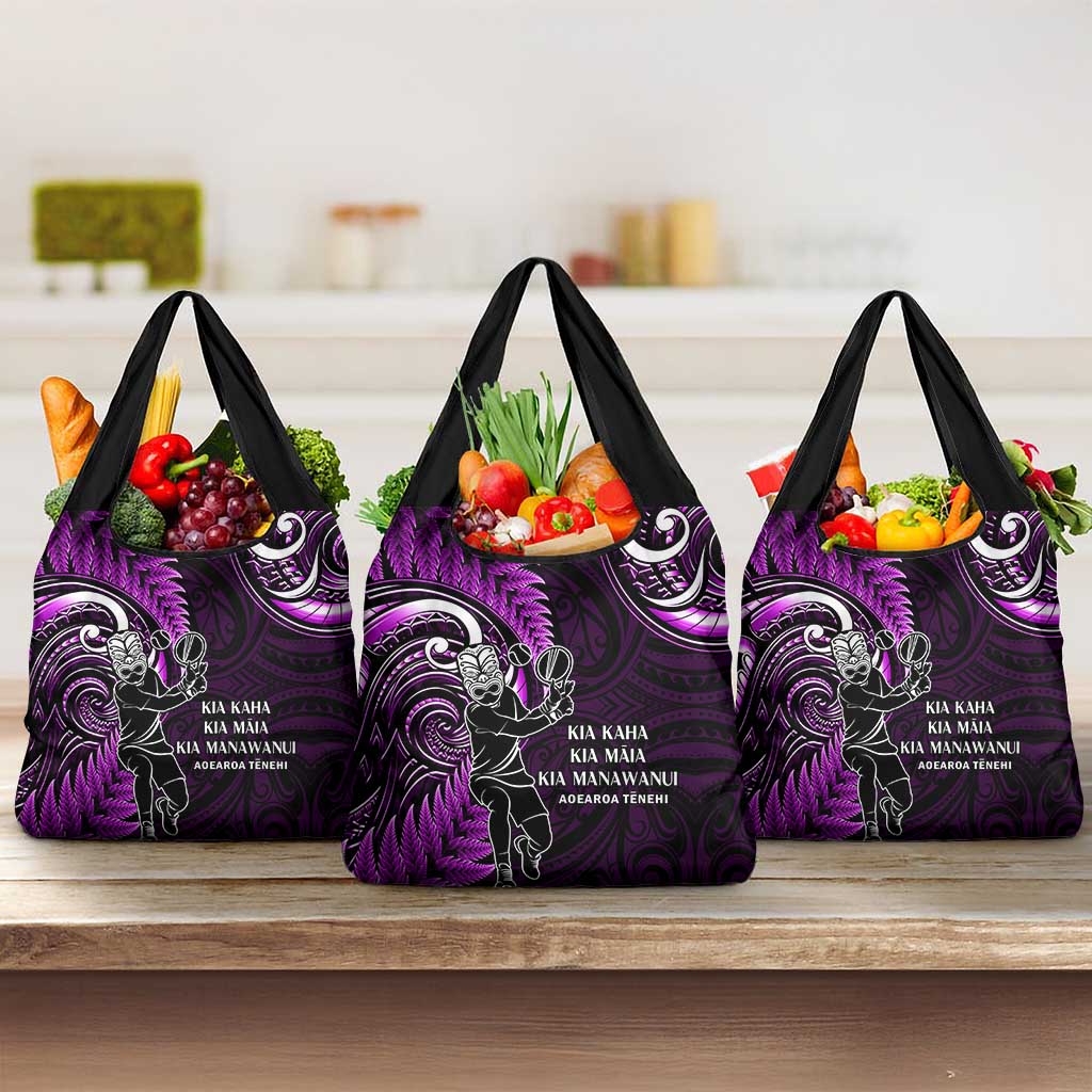 New Zealand Tiki Tennis Grocery Bag Aotearoa Tenehi Maori Silver Fern - Purple
