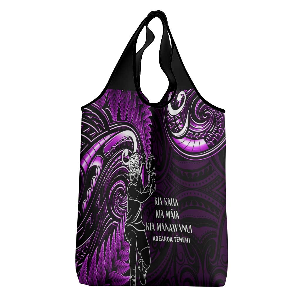 New Zealand Tiki Tennis Grocery Bag Aotearoa Tenehi Maori Silver Fern - Purple