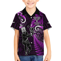 Custom New Zealand Tiki Tennis Family Matching Off Shoulder Maxi Dress and Hawaiian Shirt 2024 Aotearoa Tenehi Maori Silver Fern - Purple LT14 Son's Shirt Purple - Polynesian Pride