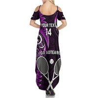 Custom New Zealand Tiki Tennis Family Matching Summer Maxi Dress and Hawaiian Shirt 2024 Aotearoa Tenehi Maori Silver Fern - Purple LT14 - Polynesian Pride