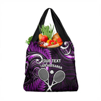 Custom New Zealand Tiki Tennis Grocery Bag Aotearoa Tenehi Maori Silver Fern - Purple