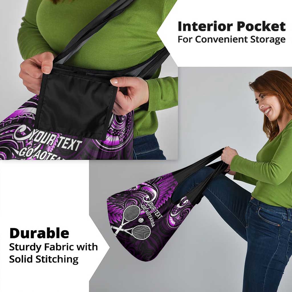 Custom New Zealand Tiki Tennis Grocery Bag Aotearoa Tenehi Maori Silver Fern - Purple