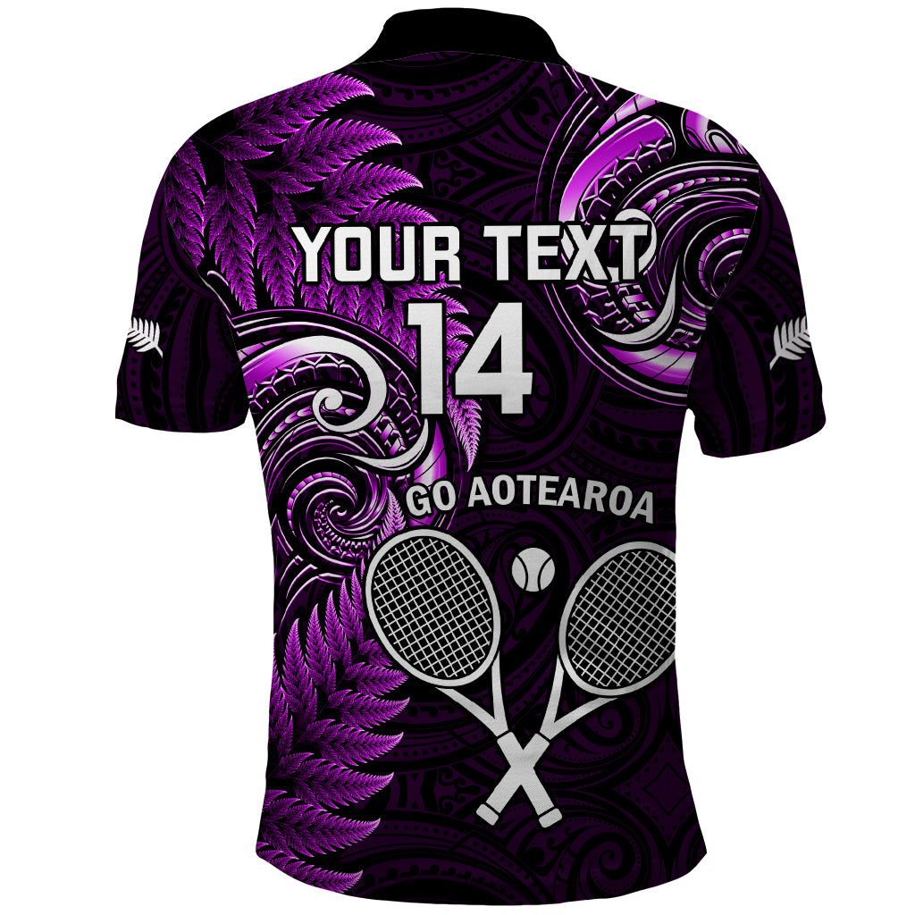 Custom New Zealand Tiki Tennis Polo Shirt 2024 Aotearoa Tenehi Maori Silver Fern - Purple LT14 - Polynesian Pride
