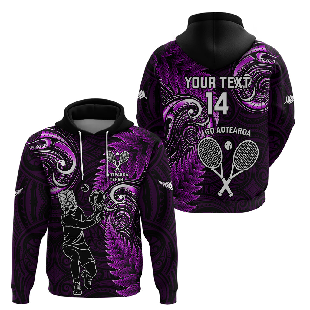 Custom New Zealand Tiki Tennis Zip Hoodie 2024 Aotearoa Tenehi Maori Silver Fern - Purple LT14 - Polynesian Pride