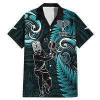 New Zealand Tiki Tennis Family Matching Mermaid Dress and Hawaiian Shirt 2024 Aotearoa Tenehi Maori Silver Fern - Turquoise LT14 Dad's Shirt - Short Sleeve Turquoise - Polynesian Pride
