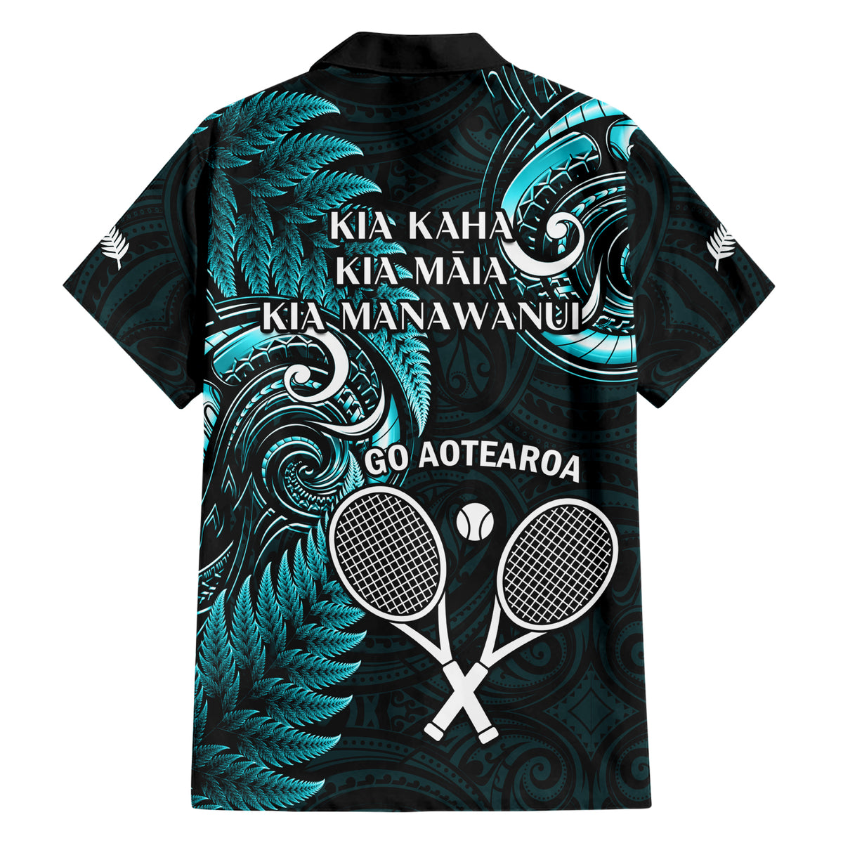 New Zealand Tiki Tennis Family Matching Short Sleeve Bodycon Dress and Hawaiian Shirt 2024 Aotearoa Tenehi Maori Silver Fern - Turquoise LT14 - Polynesian Pride