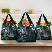 New Zealand Tiki Tennis Grocery Bag Aotearoa Tenehi Maori Silver Fern - Turquoise
