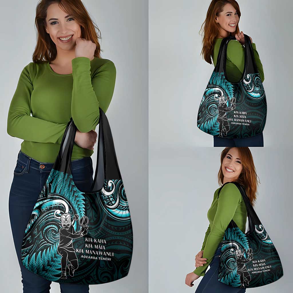 New Zealand Tiki Tennis Grocery Bag Aotearoa Tenehi Maori Silver Fern - Turquoise