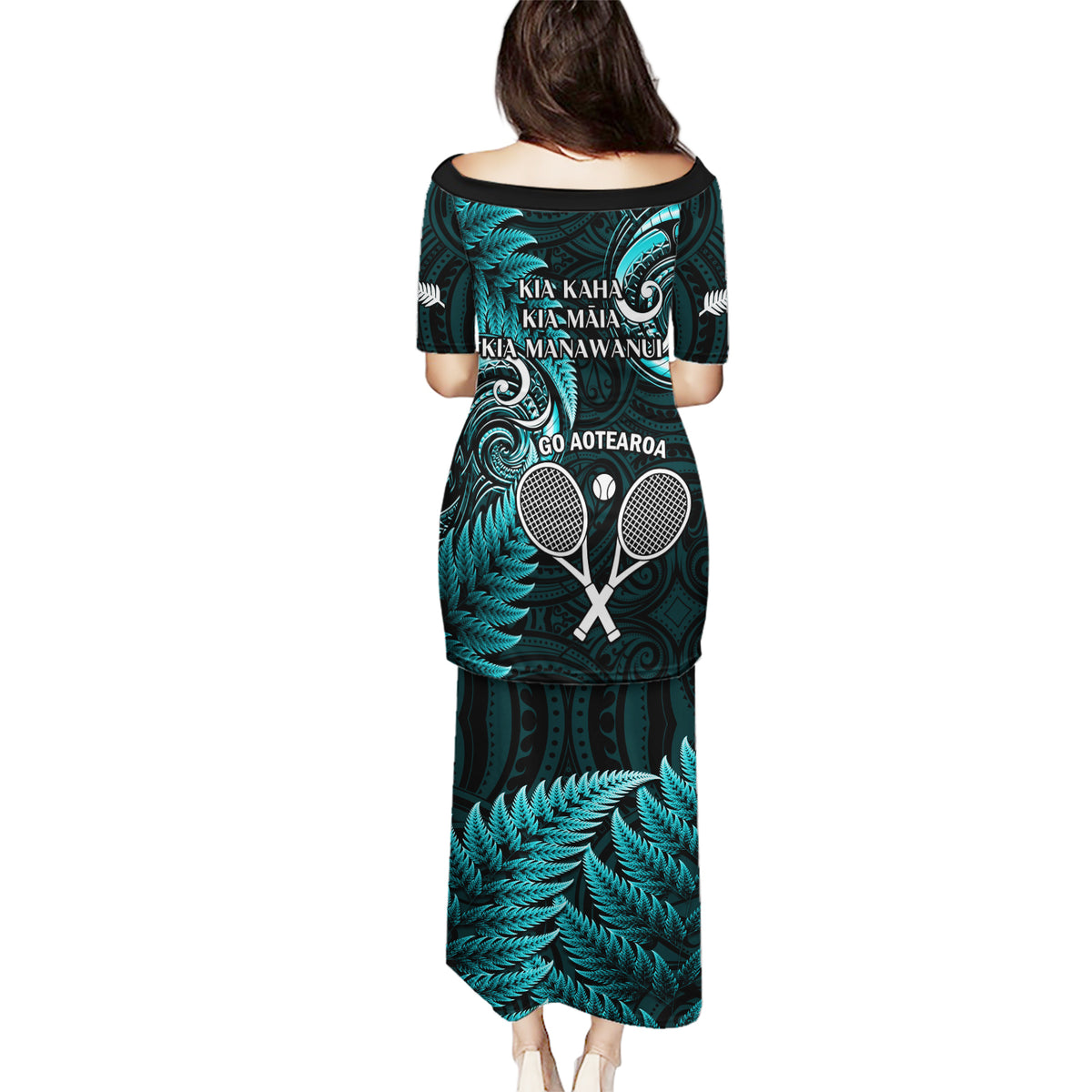 New Zealand Tiki Tennis Puletasi 2024 Aotearoa Tenehi Maori Silver Fern - Turquoise LT14 - Polynesian Pride