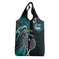 Custom New Zealand Tiki Tennis Grocery Bag Aotearoa Tenehi Maori Silver Fern - Turquoise