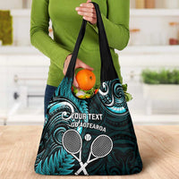 Custom New Zealand Tiki Tennis Grocery Bag Aotearoa Tenehi Maori Silver Fern - Turquoise