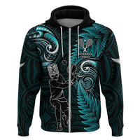 Custom New Zealand Tiki Tennis Hoodie 2024 Aotearoa Tenehi Maori Silver Fern - Turquoise LT14 Zip Hoodie Turquoise - Polynesian Pride