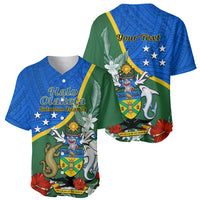 Personalised Halo Olaketa Solomon Islands Baseball Jersey Coat Of Arms With Tropical Flowers Flag Style LT14 - Polynesian Pride