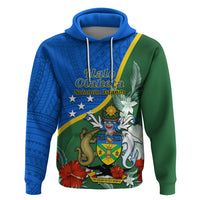 Personalised Halo Olaketa Solomon Islands Hoodie Coat Of Arms With Tropical Flowers Flag Style LT14 Pullover Hoodie Green - Polynesian Pride