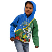 Personalised Halo Olaketa Solomon Islands Kid Hoodie Coat Of Arms With Tropical Flowers Flag Style LT14 - Polynesian Pride