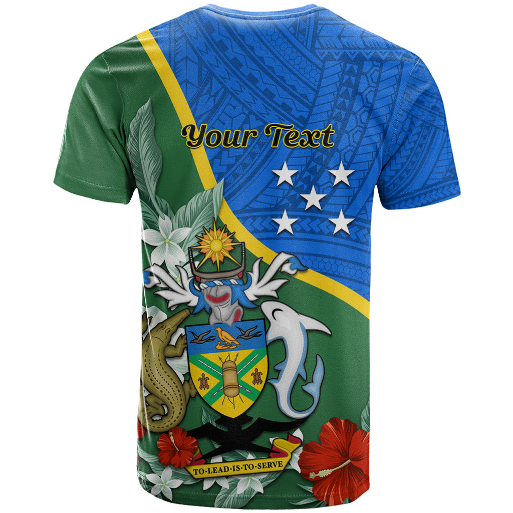Personalised Halo Olaketa Solomon Islands T Shirt Coat Of Arms With Tropical Flowers Flag Style LT14 - Polynesian Pride