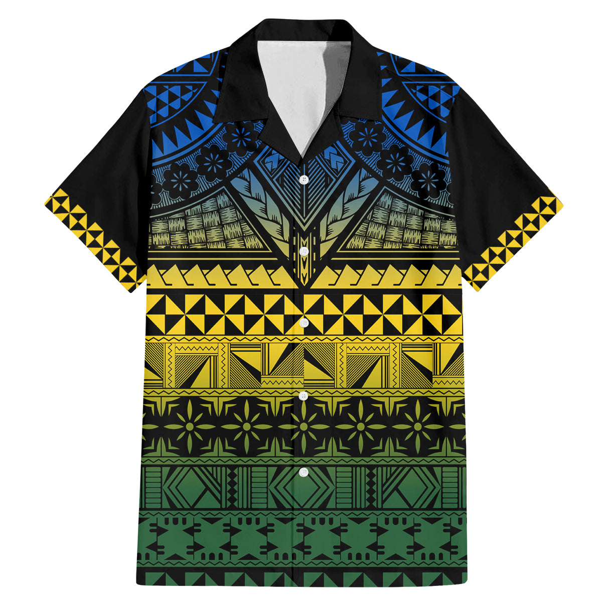 Halo Olaketa Solomon Islands Family Matching Mermaid Dress and Hawaiian Shirt Melanesian Tribal Pattern Gradient Version LT14 Dad's Shirt - Short Sleeve Black - Polynesian Pride