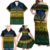 Halo Olaketa Solomon Islands Family Matching Off Shoulder Maxi Dress and Hawaiian Shirt Melanesian Tribal Pattern Gradient Version LT14 - Polynesian Pride