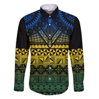 Halo Olaketa Solomon Islands Family Matching Puletasi and Hawaiian Shirt Melanesian Tribal Pattern Gradient Version LT14 Dad's Shirt - Long Sleeve Black - Polynesian Pride
