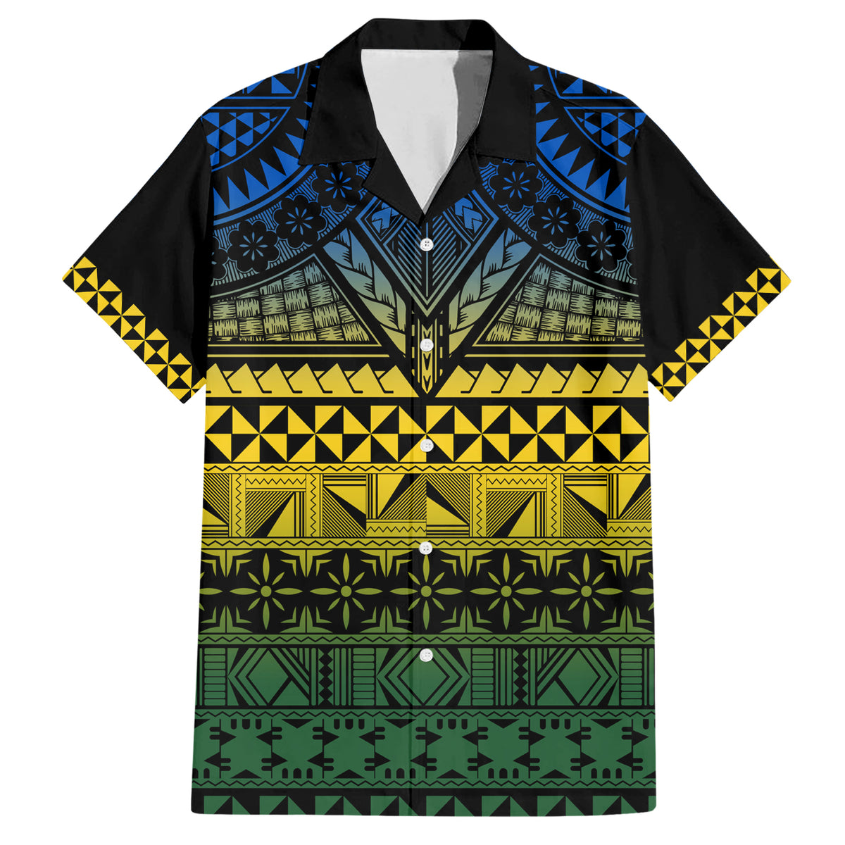 Halo Olaketa Solomon Islands Family Matching Short Sleeve Bodycon Dress and Hawaiian Shirt Melanesian Tribal Pattern Gradient Version LT14 Dad's Shirt - Short Sleeve Black - Polynesian Pride