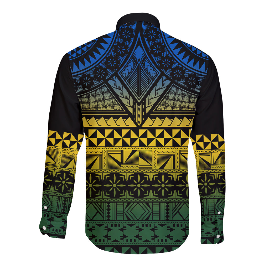 Halo Olaketa Solomon Islands Long Sleeve Button Shirt Melanesian Tribal Pattern Gradient Version LT14 - Polynesian Pride