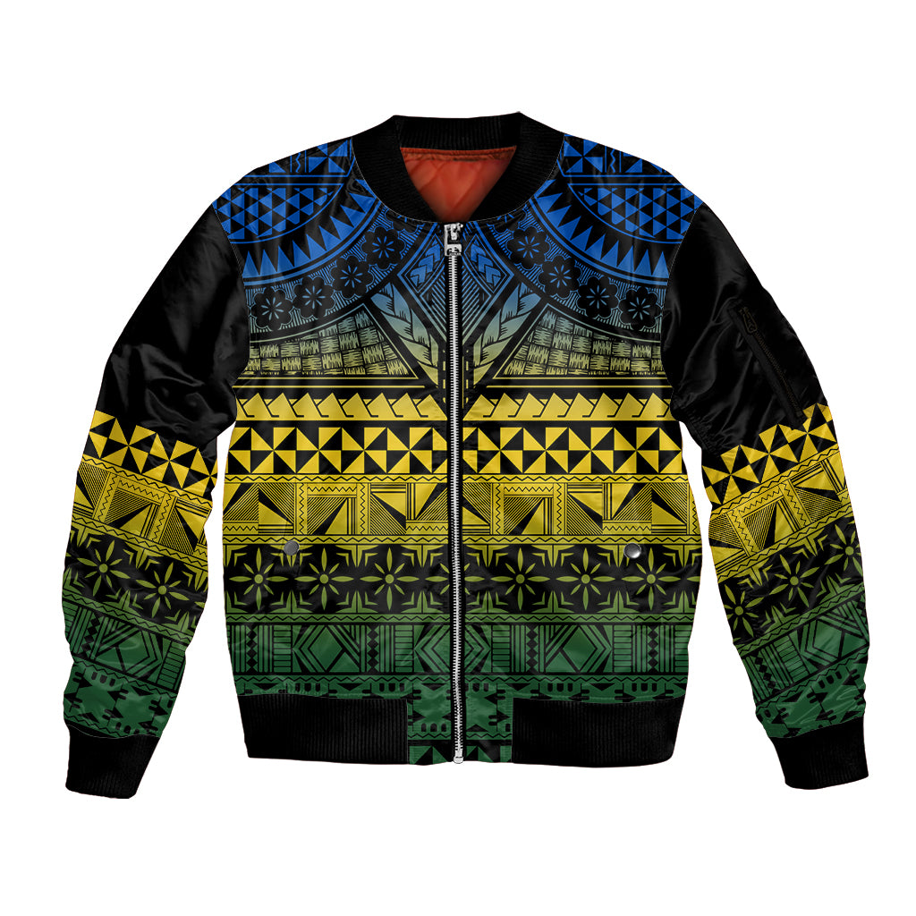 Halo Olaketa Solomon Islands Sleeve Zip Bomber Jacket Melanesian Tribal Pattern Gradient Version LT14 Unisex Black - Polynesian Pride