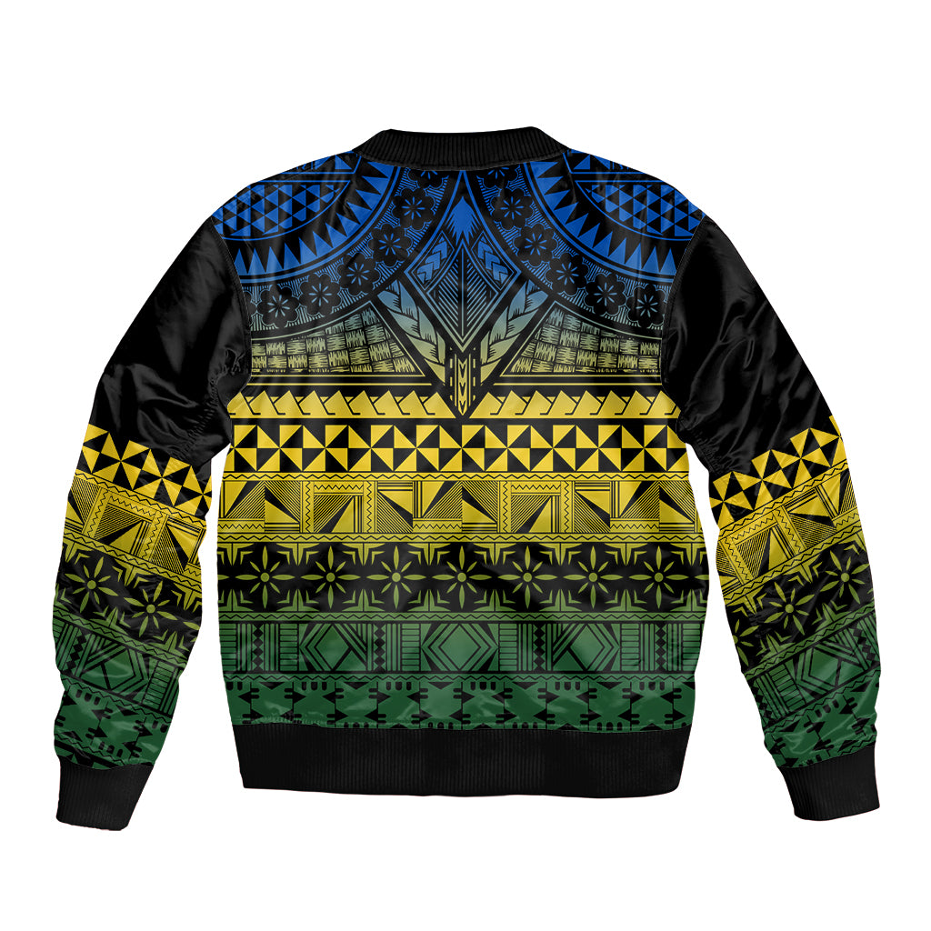 Halo Olaketa Solomon Islands Sleeve Zip Bomber Jacket Melanesian Tribal Pattern Gradient Version LT14 - Polynesian Pride