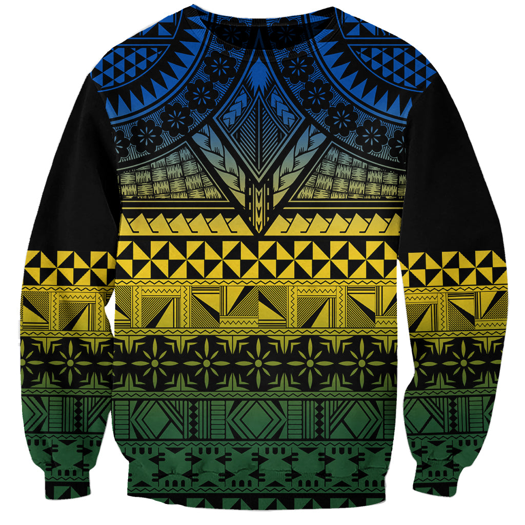Halo Olaketa Solomon Islands Sweatshirt Melanesian Tribal Pattern Gradient Version LT14 Unisex Black - Polynesian Pride