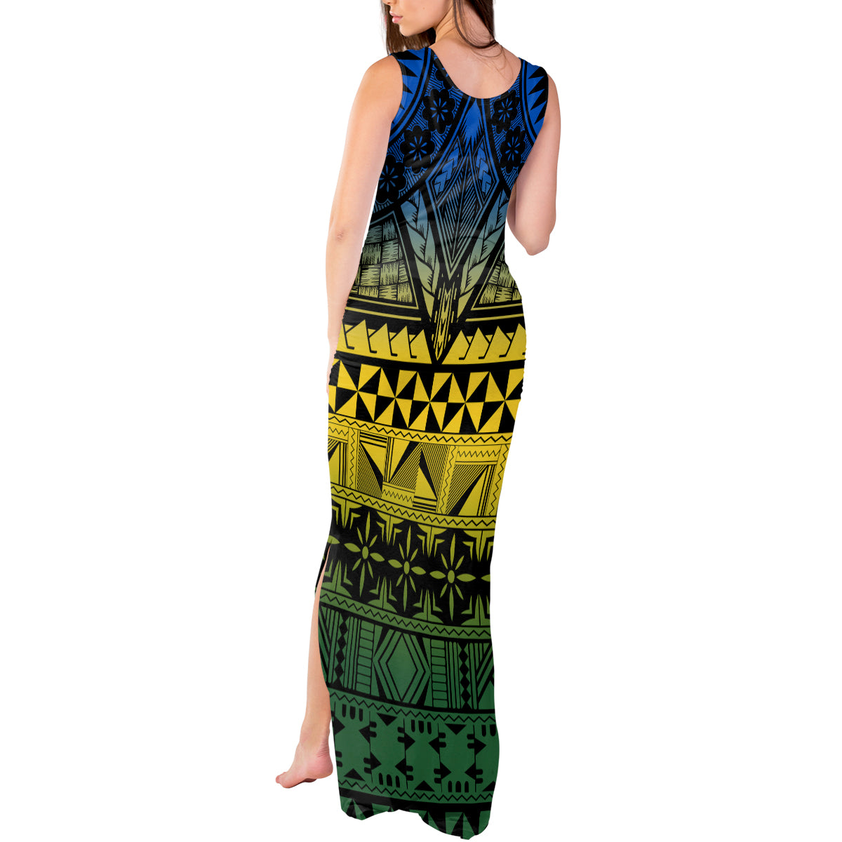 Halo Olaketa Solomon Islands Tank Maxi Dress Melanesian Tribal Pattern Gradient Version LT14 - Polynesian Pride