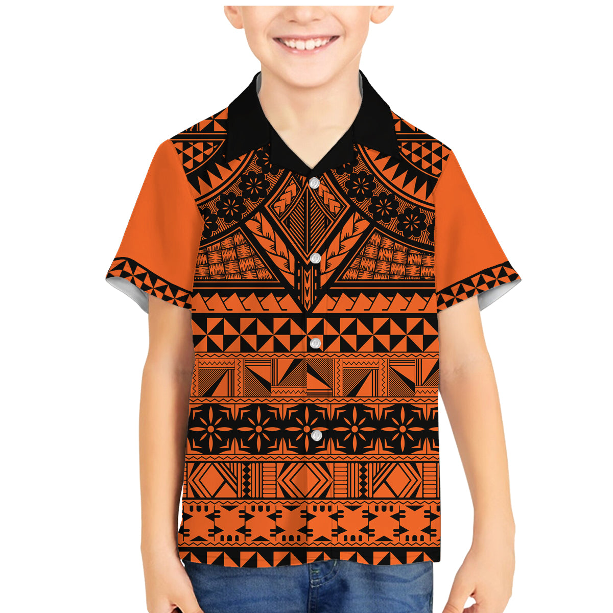 Halo Olaketa Solomon Islands Family Matching Mermaid Dress and Hawaiian Shirt Melanesian Tribal Pattern Orange Version LT14 Son's Shirt Orange - Polynesian Pride