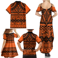 Halo Olaketa Solomon Islands Family Matching Summer Maxi Dress and Hawaiian Shirt Melanesian Tribal Pattern Orange Version LT14 - Polynesian Pride