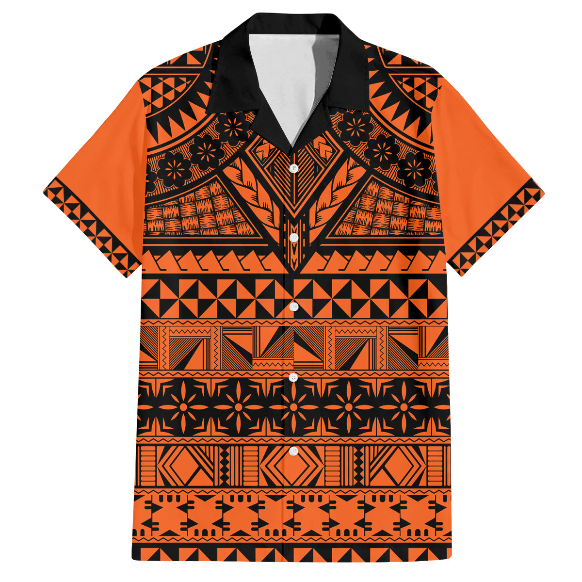 Halo Olaketa Solomon Islands Family Matching Tank Maxi Dress and Hawaiian Shirt Melanesian Tribal Pattern Orange Version LT14 Dad's Shirt - Short Sleeve Orange - Polynesian Pride