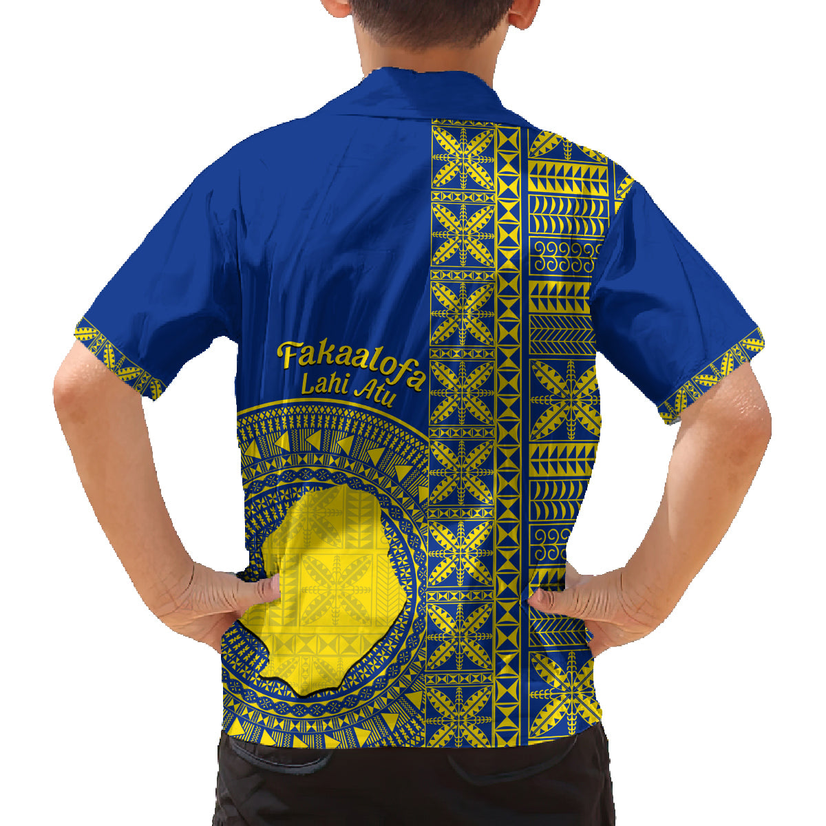 Fakaalofa Lahi Atu Niue Family Matching Long Sleeve Bodycon Dress and Hawaiian Shirt Niuean Map With Hiapo Pattern Blue Version LT14 - Polynesian Pride