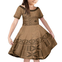 Fakaalofa Lahi Atu Niue Family Matching Short Sleeve Bodycon Dress and Hawaiian Shirt Vintage Hiapo Pattern Brown Version LT14 Daughter's Dress Brown - Polynesian Pride