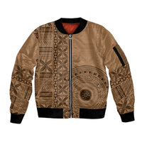 Fakaalofa Lahi Atu Niue Sleeve Zip Bomber Jacket Vintage Hiapo Pattern Brown Version LT14 Unisex Brown - Polynesian Pride