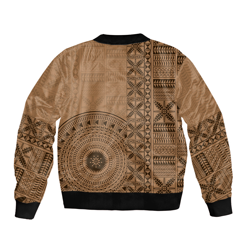 Fakaalofa Lahi Atu Niue Sleeve Zip Bomber Jacket Vintage Hiapo Pattern Brown Version LT14 - Polynesian Pride