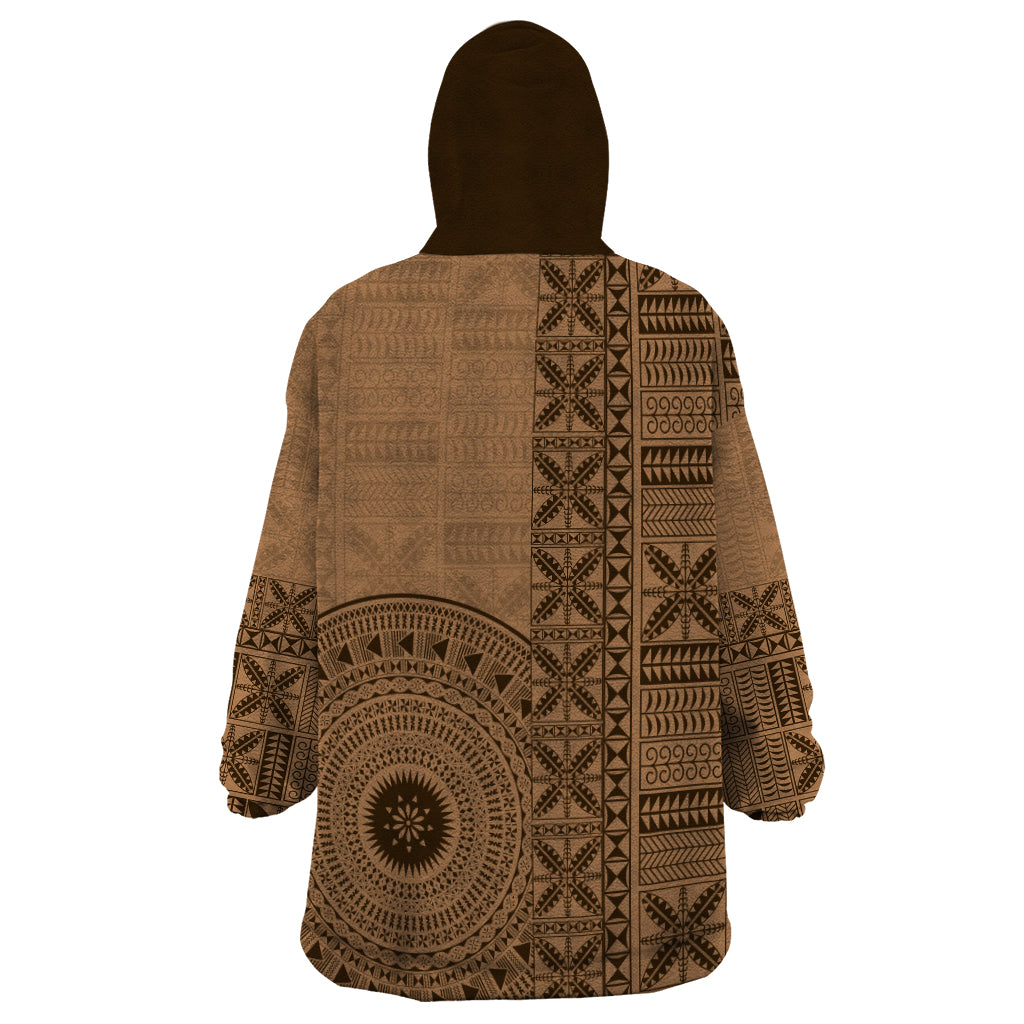 Fakaalofa Lahi Atu Niue Wearable Blanket Hoodie Vintage Hiapo Pattern Brown Version LT14 - Polynesian Pride