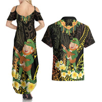 Hawaii Saint Patrick's Day Couples Matching Summer Maxi Dress and Hawaiian Shirt Ukulele Leprechaun Hau'Oli Maoli Oe!