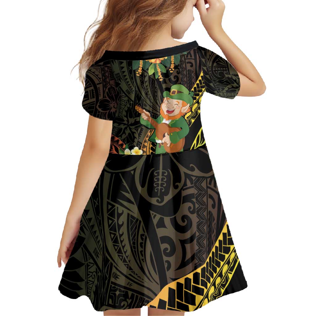 Hawaii Saint Patrick's Day Family Matching Off Shoulder Maxi Dress and Hawaiian Shirt Ukulele Leprechaun Hau'Oli Maoli Oe!