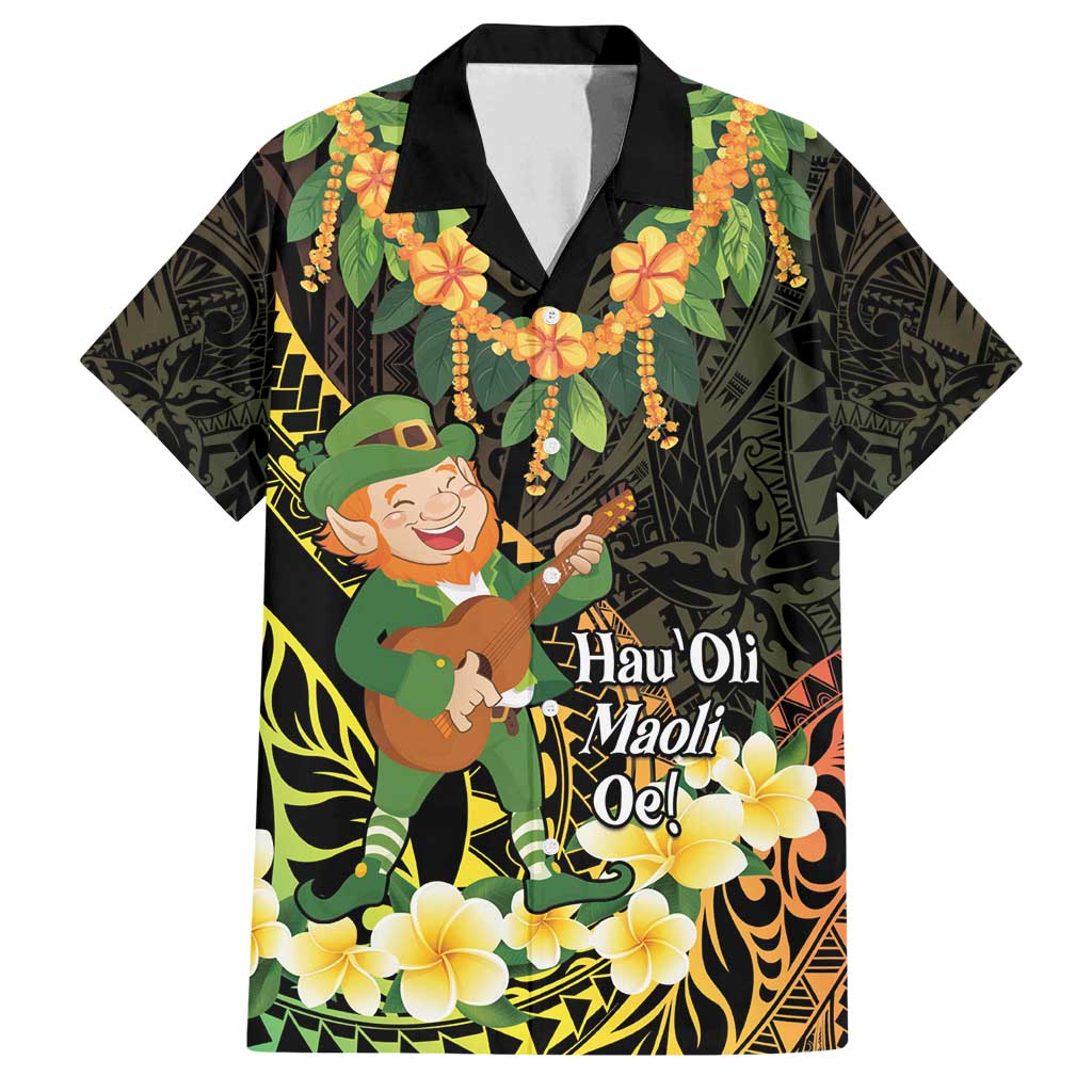 Hawaii Saint Patrick's Day Family Matching Puletasi and Hawaiian Shirt Ukulele Leprechaun Hau'Oli Maoli Oe!