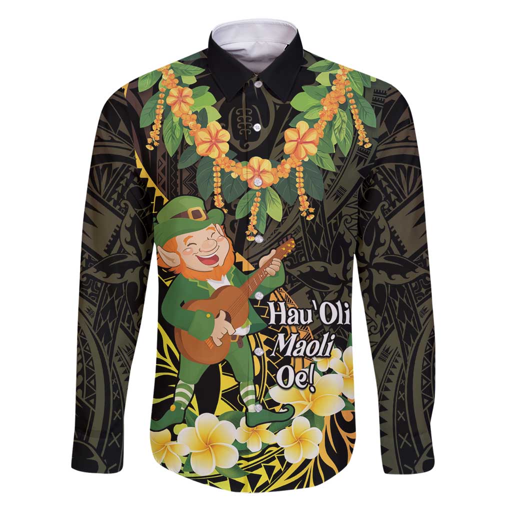 Hawaii Saint Patrick's Day Family Matching Puletasi and Hawaiian Shirt Ukulele Leprechaun Hau'Oli Maoli Oe!