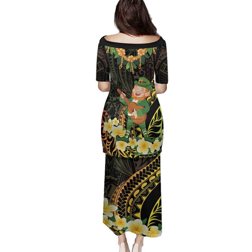 Hawaii Saint Patrick's Day Family Matching Puletasi and Hawaiian Shirt Ukulele Leprechaun Hau'Oli Maoli Oe!