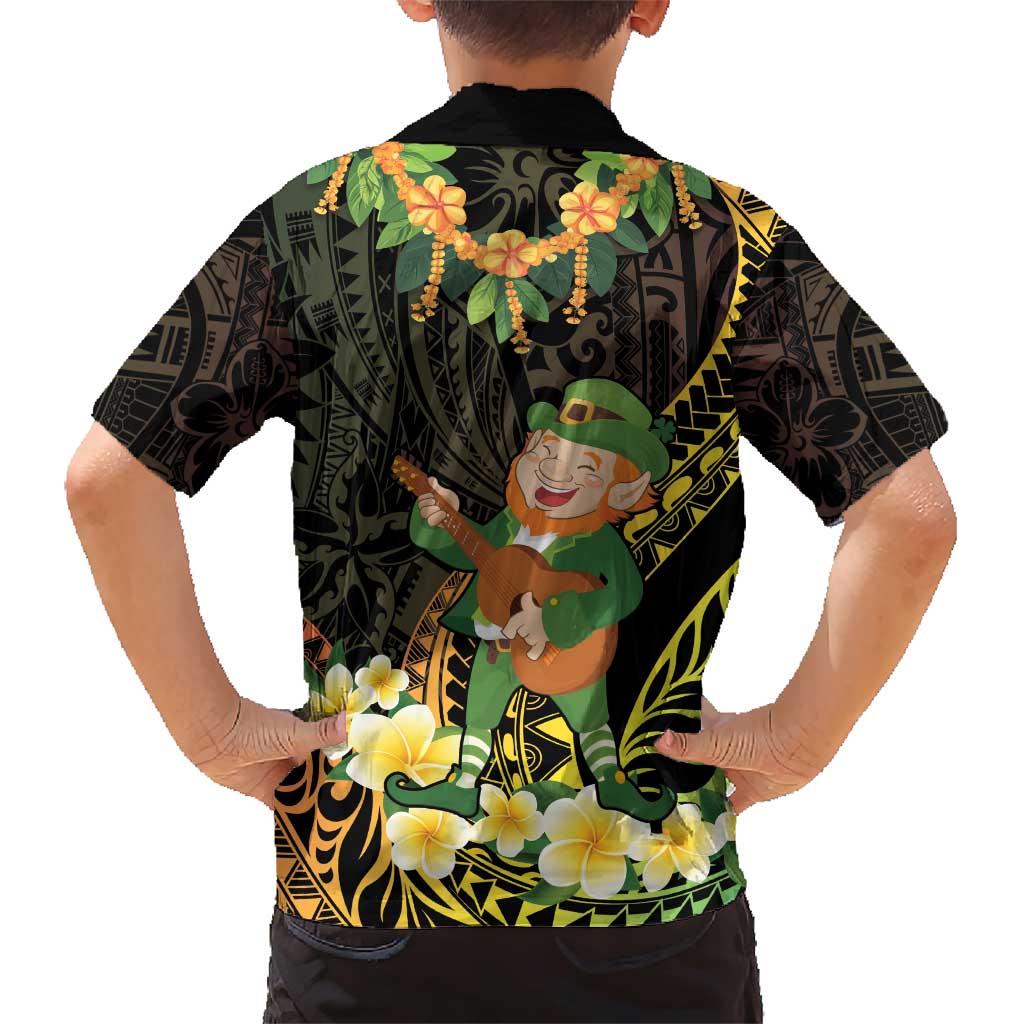 Hawaii Saint Patrick's Day Family Matching Short Sleeve Bodycon Dress and Hawaiian Shirt Ukulele Leprechaun Hau'Oli Maoli Oe!