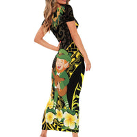 Hawaii Saint Patrick's Day Family Matching Short Sleeve Bodycon Dress and Hawaiian Shirt Ukulele Leprechaun Hau'Oli Maoli Oe!