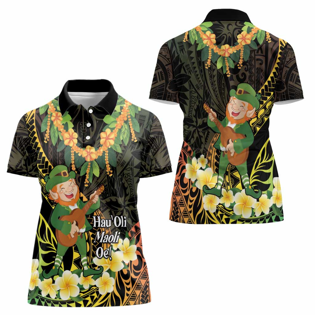 Hawaii Saint Patrick's Day Women Polo Shirt Ukulele Leprechaun Hau'Oli Maoli Oe!